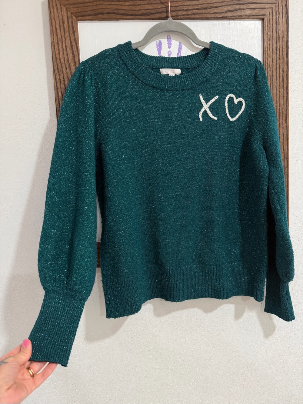 LC Lauren Conrad Teal Metallic Knit Sweater with XO Heart